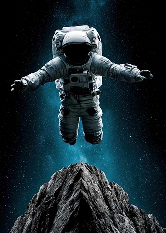 Astronaut Floating Above Mountain Peak