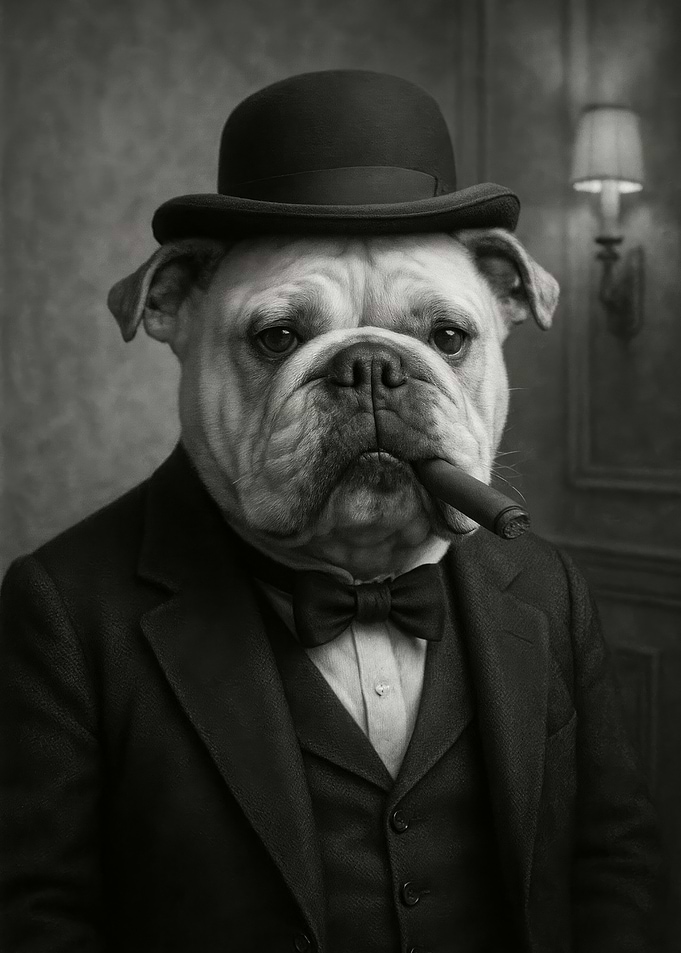 Bulldog in Suit with Cigar Churchill