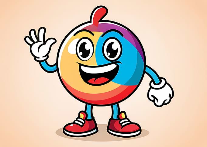 Cheerful Multicolor Ball Mascot Waving — Cute Cartoon Round Character