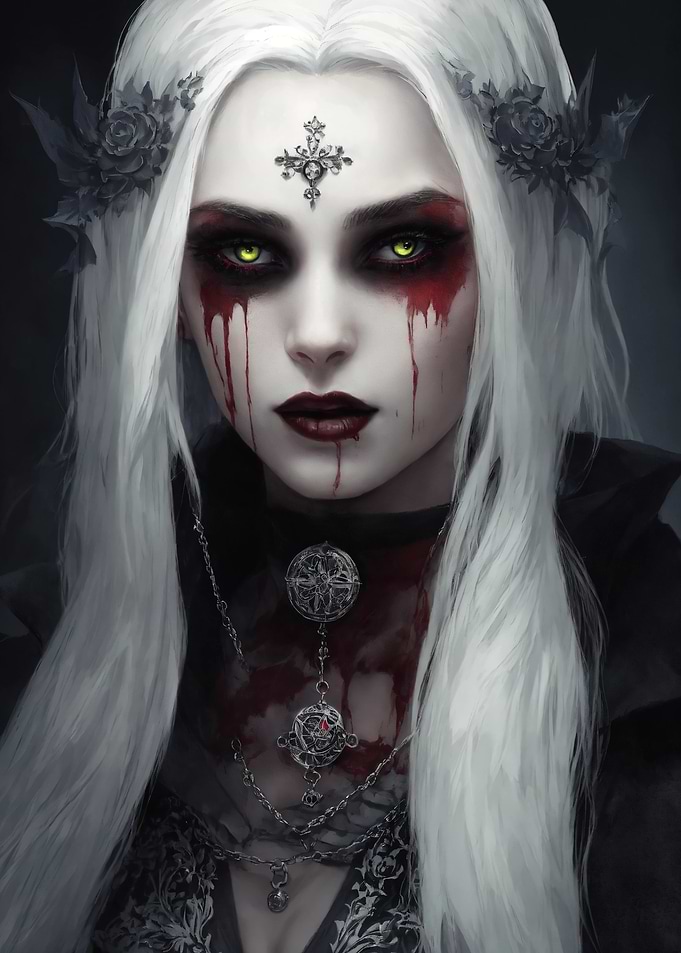 Pale Vampire Woman with Green Eyes