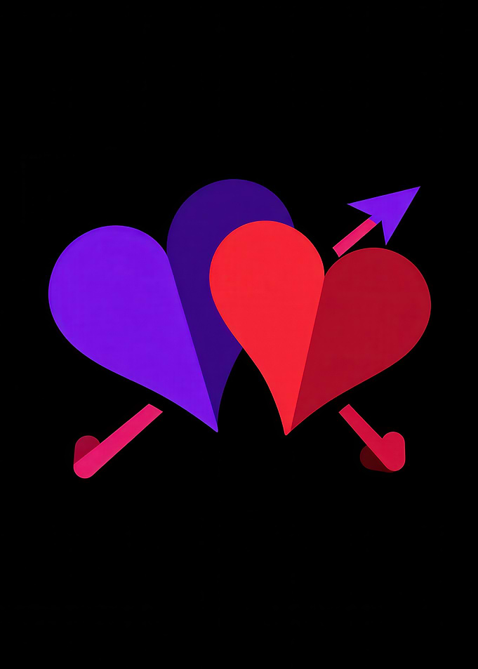 Intertwined Hearts with Arrow on Black