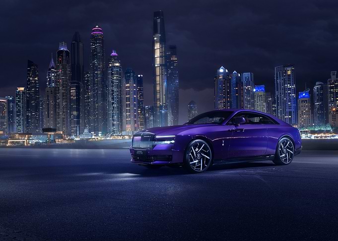 Purple Rolls Royce in Cityscape