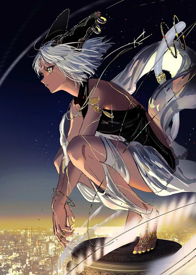 Girl Overlooking City at Night