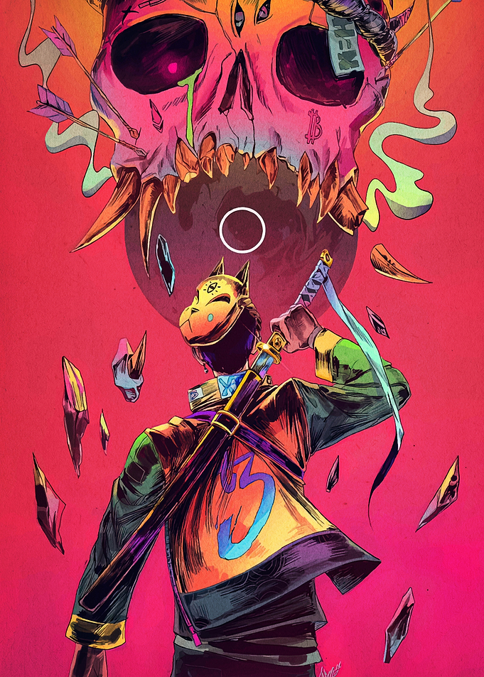 Masked Warrior with Skull and Sword