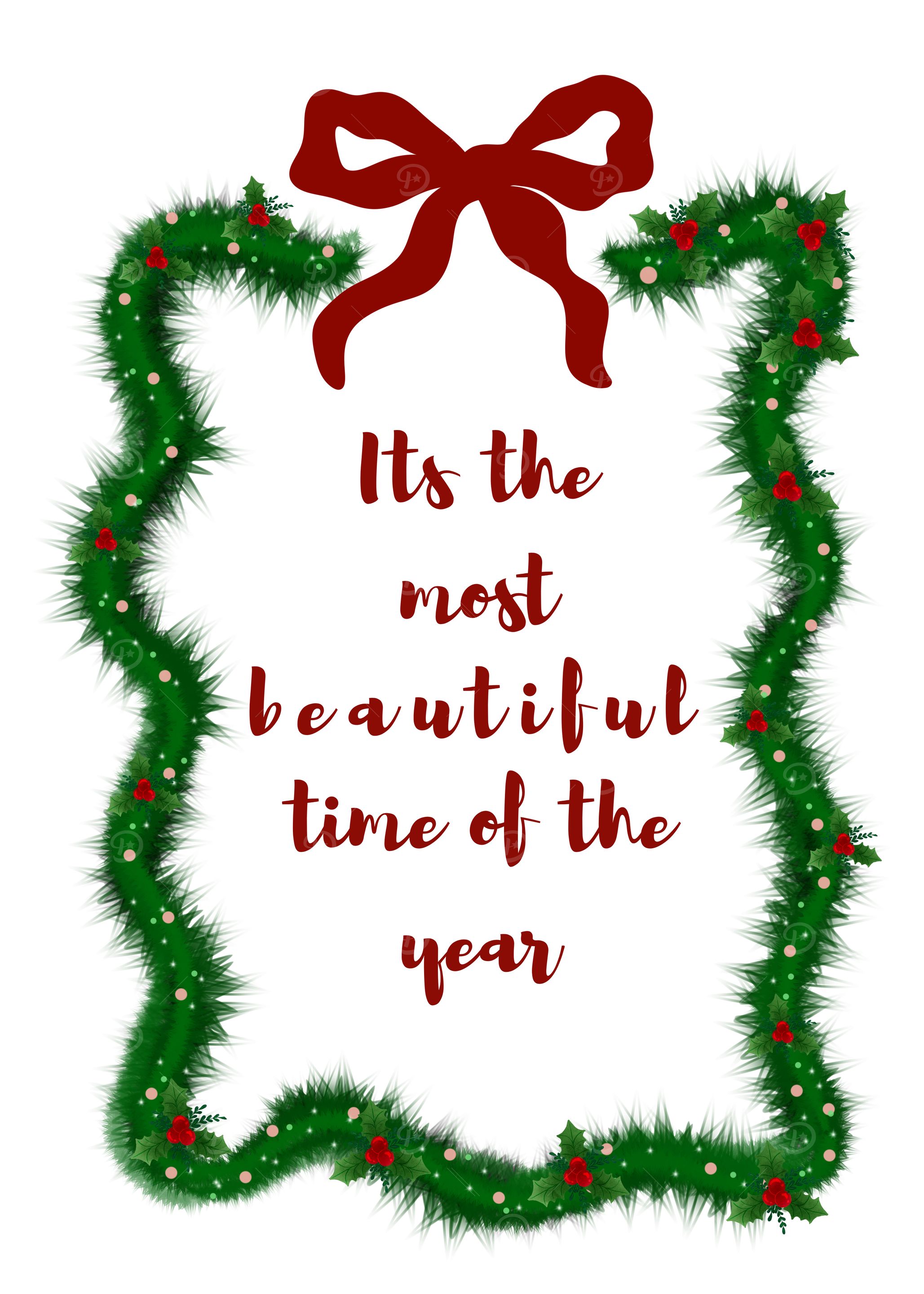 Christmas greeting with garland and bow