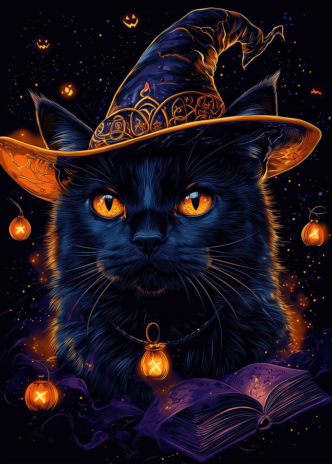 Halloween Cat Witch with Book