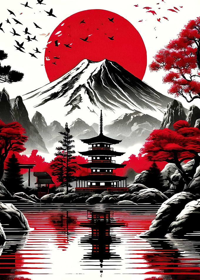 Japanese Landscape Pagoda Mountain