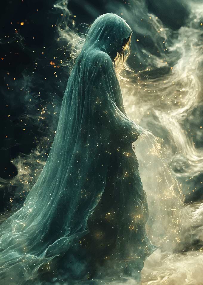 Ethereal Figure in Hooded Gown