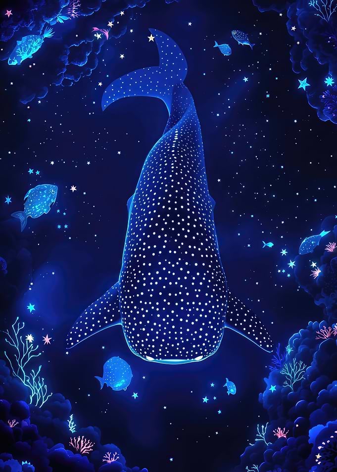 Whale Shark in Starry Deep Ocean