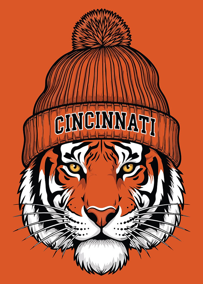 Cincinnati Tiger with Beanie Illustration