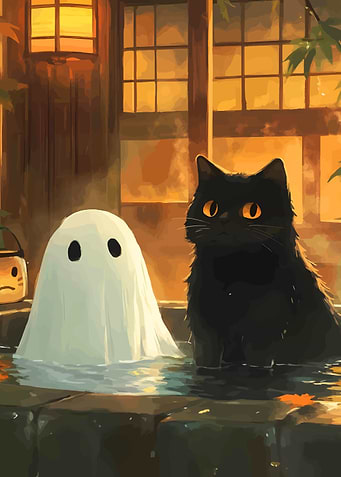 Black Cat and Ghost in Water