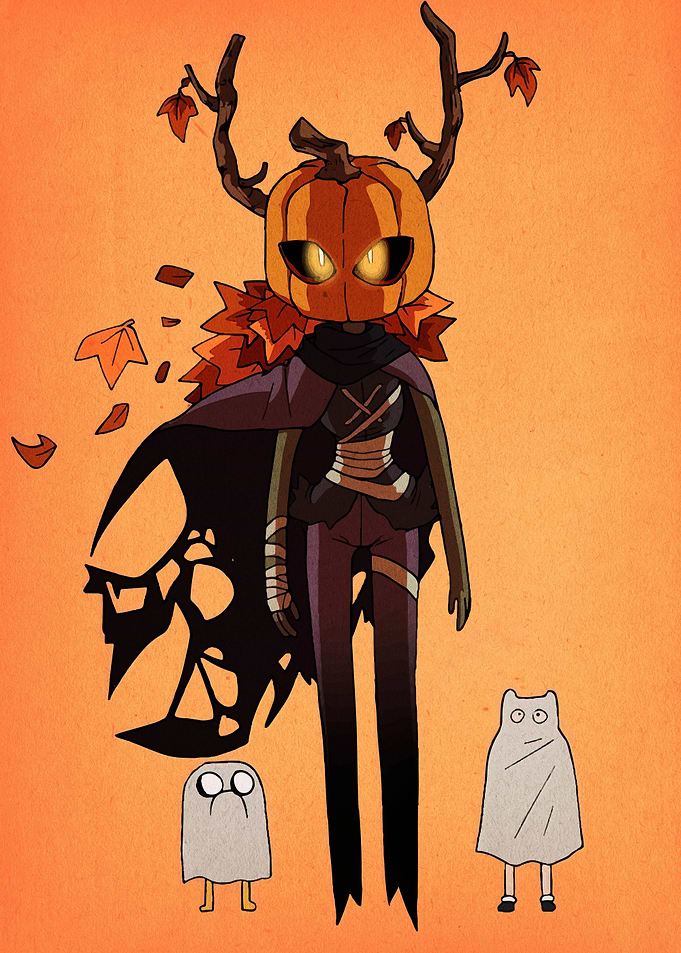 Halloween Pumpkin Character with Ghost Friends