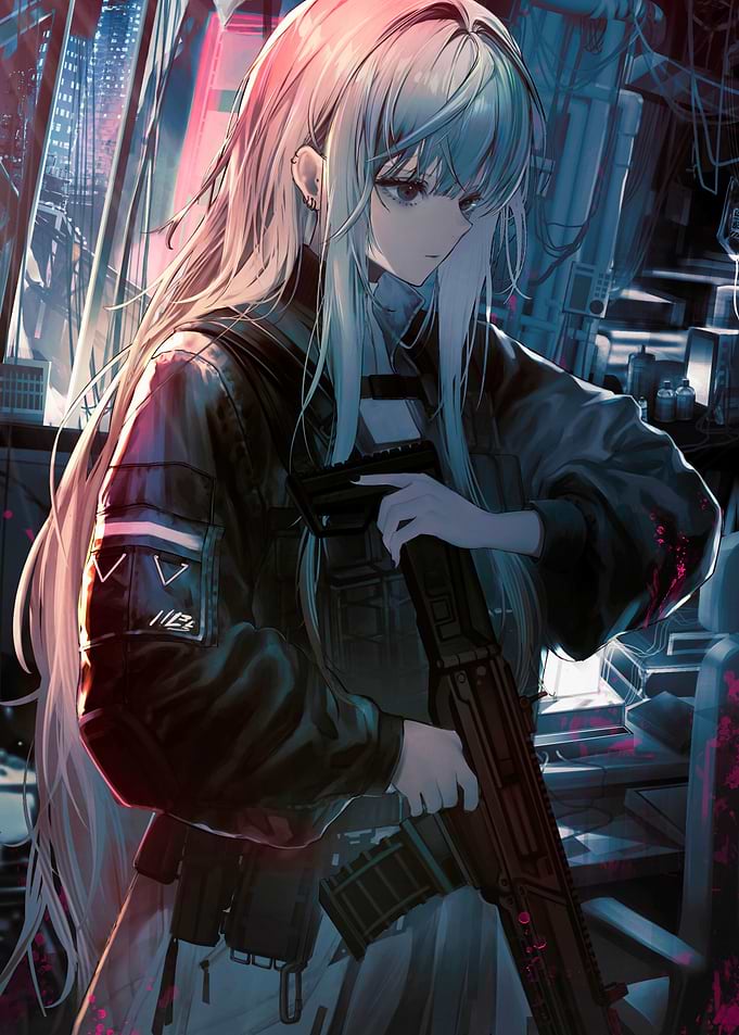 Girl with Gun in Cityscape
