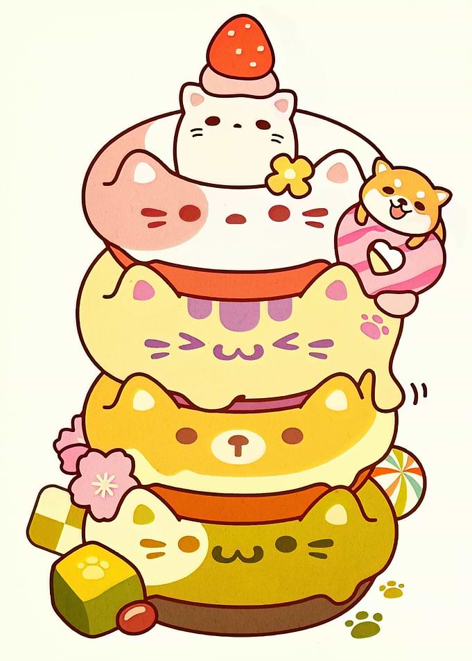 Cute Cat Donut Tower Illustration