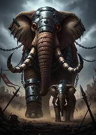 Armored War Elephants in Battlefield Scene
