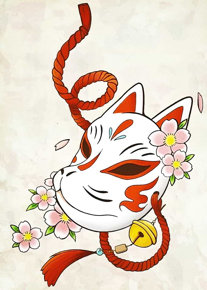 Fox Mask with Cherry Blossoms
