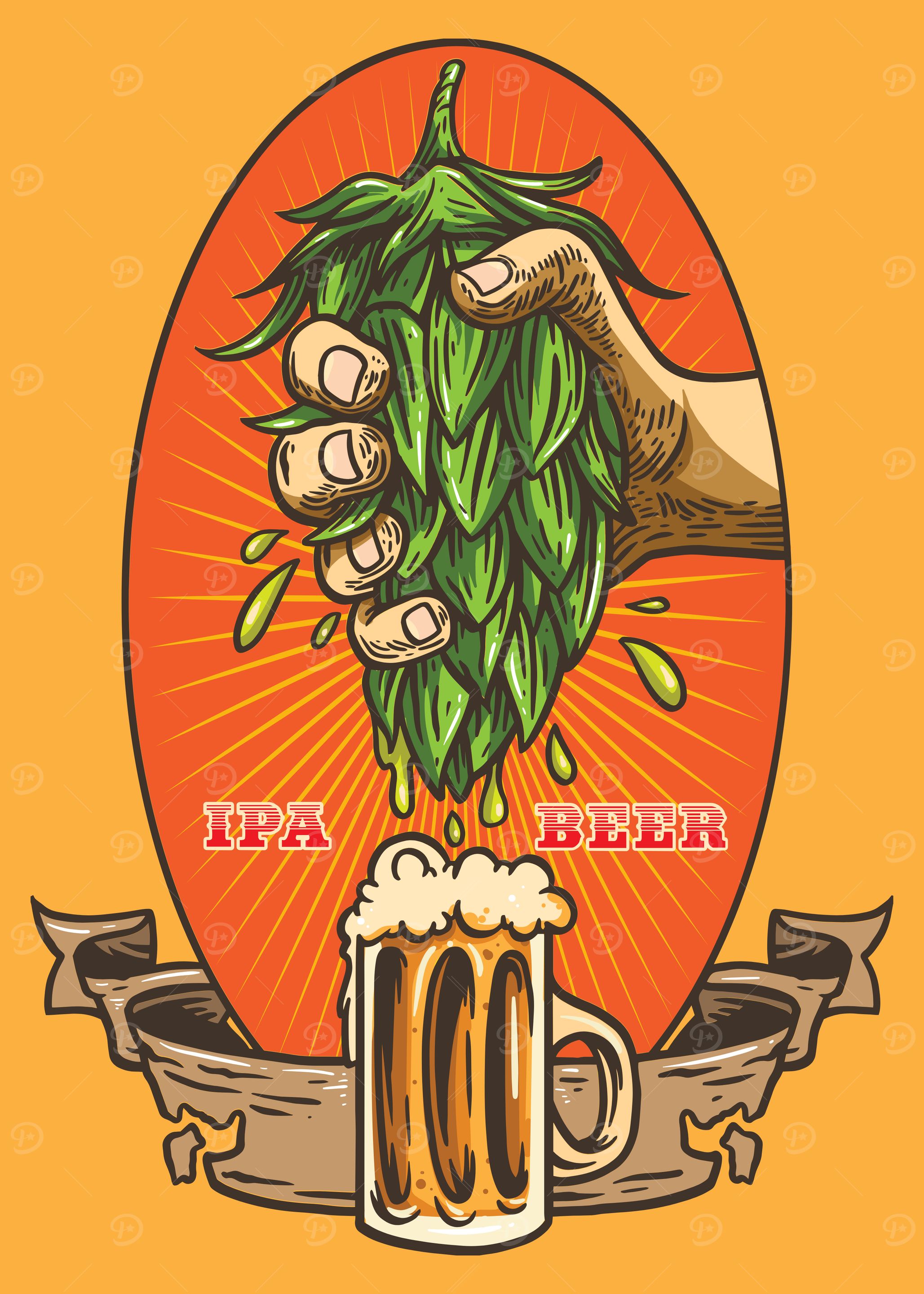 IPA Beer Illustration with Hops and Mug
