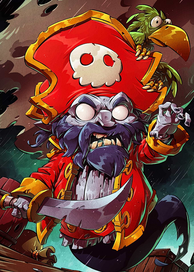 Cartoon Pirate with Parrot and Sword