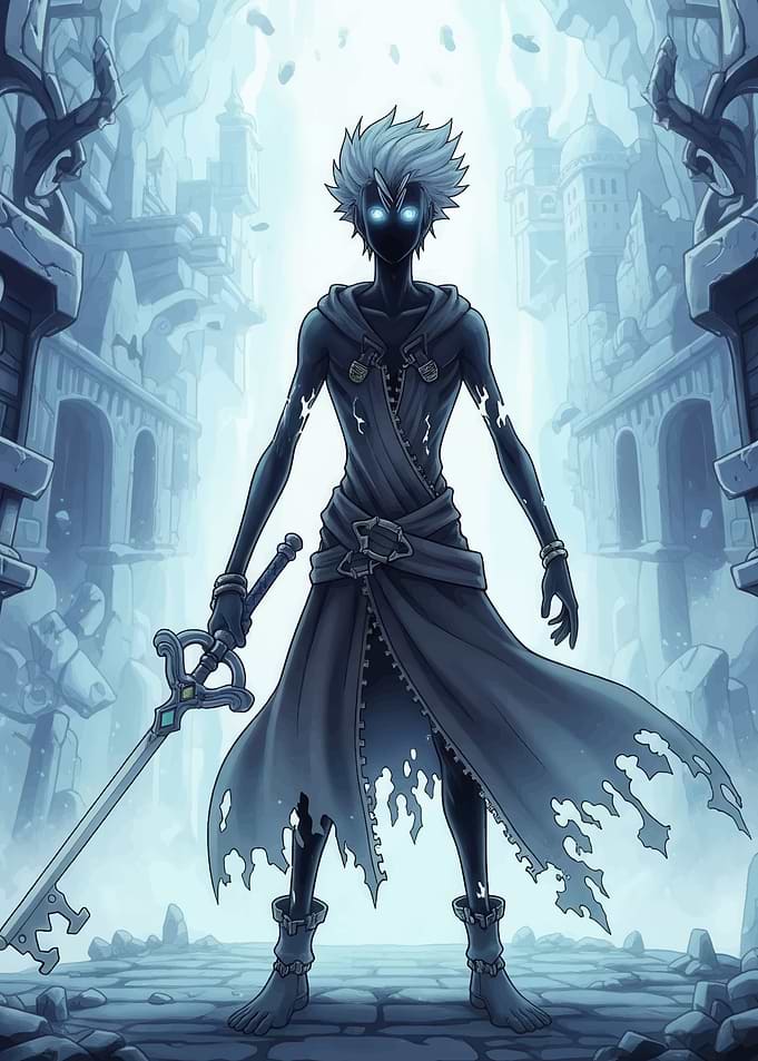 Kingdom Hearts Character in Monochrome Setting