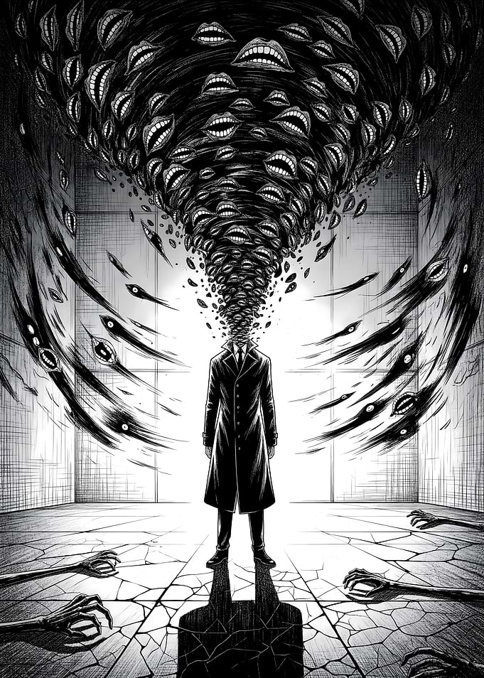 Surreal Man with Mouth Tornado