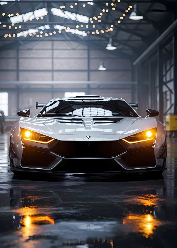 White Sports Car in Garage