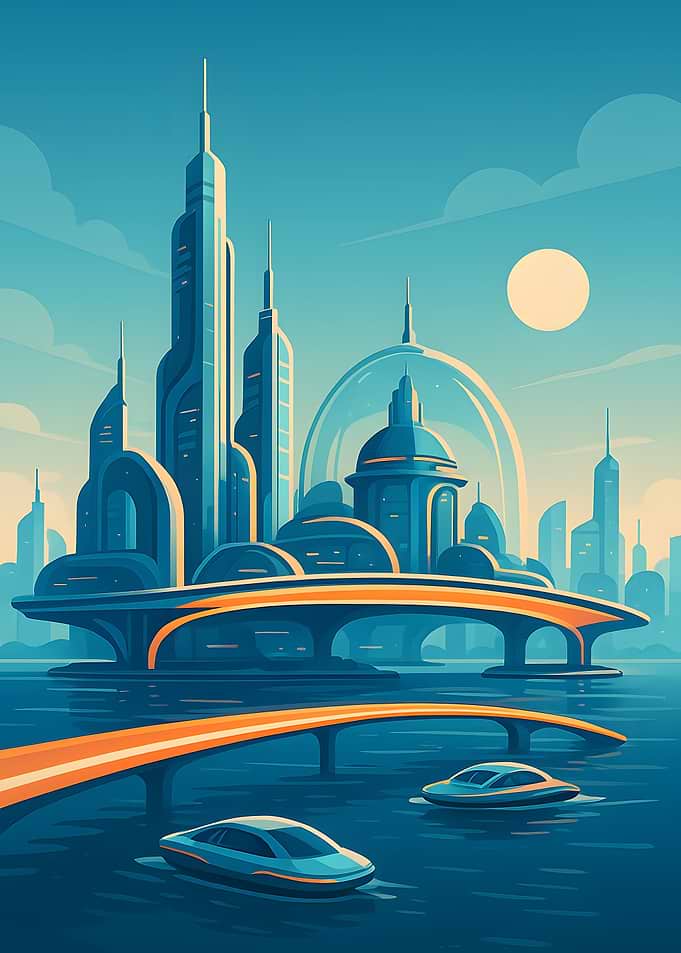 Futuristic Cityscape with Flying Cars