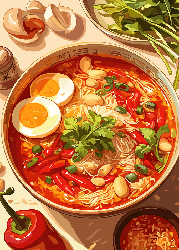 Spicy Ramen Bowl Illustration