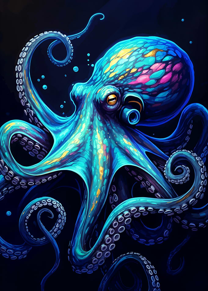 Colorful Octopus on Black Background