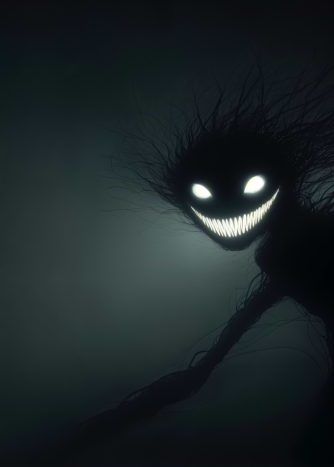 Creepy Shadow Figure with Glowing Eyes
