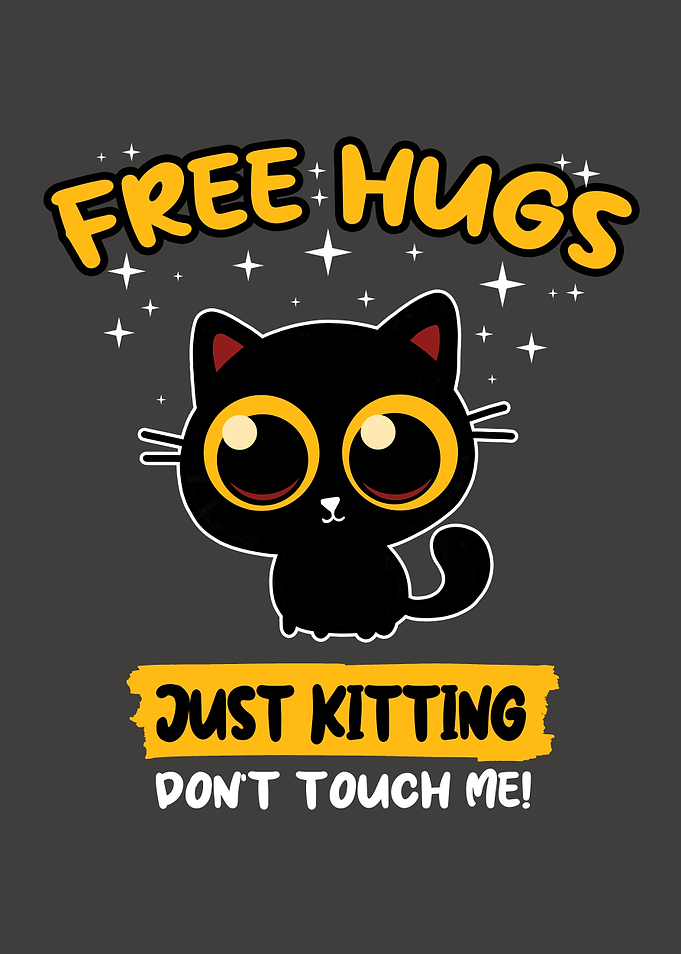 Free Hugs, Just Kitting – Funny Cat Pun Art Print | Cute Kitten Wall Decor