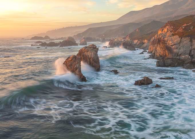 Coastal Waves Crashing on Rocks