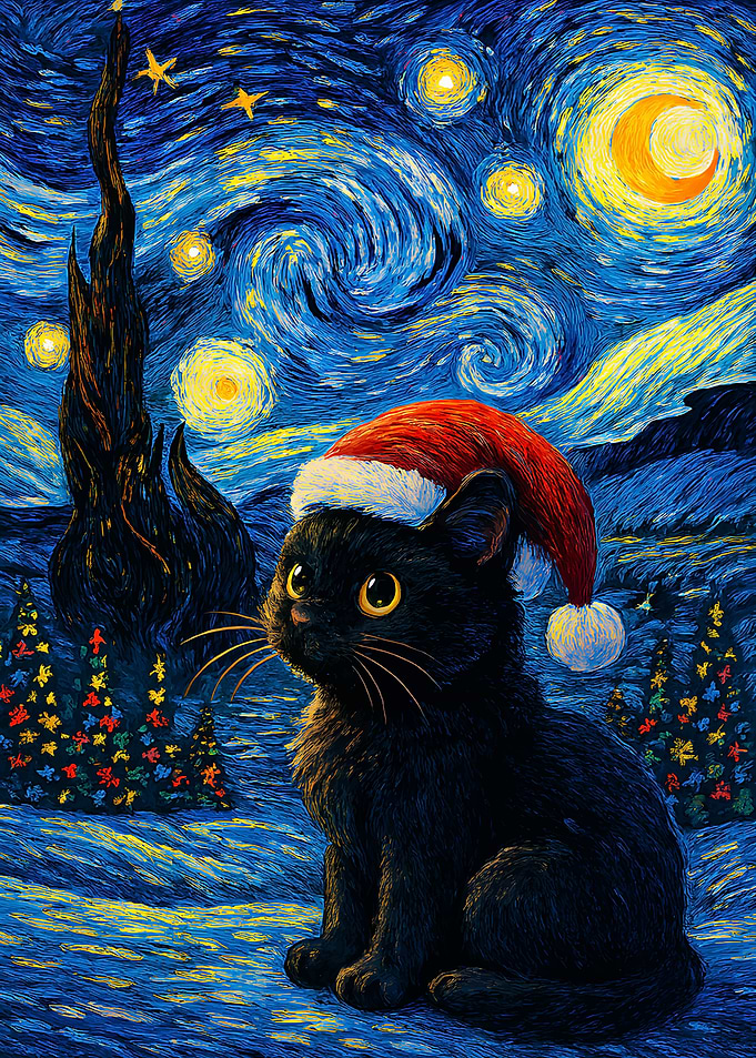 Starry Night Cat Christmas