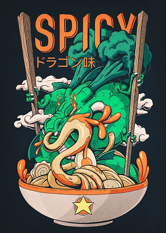 Spicy Dragon Ramen Bowl Illustration