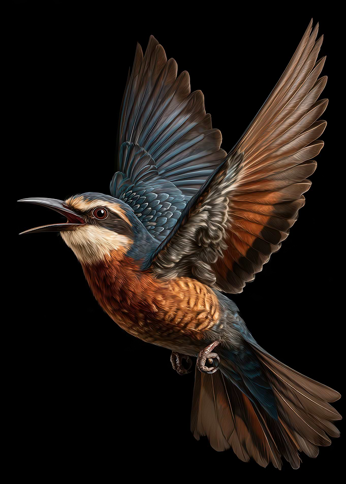Detailed Bird Illustration on Black Background