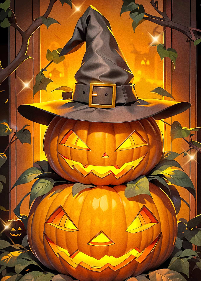 Stacked Pumpkins Witch