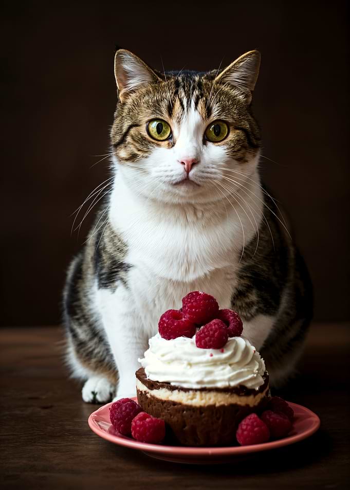 Cat with Raspberry Cupcake