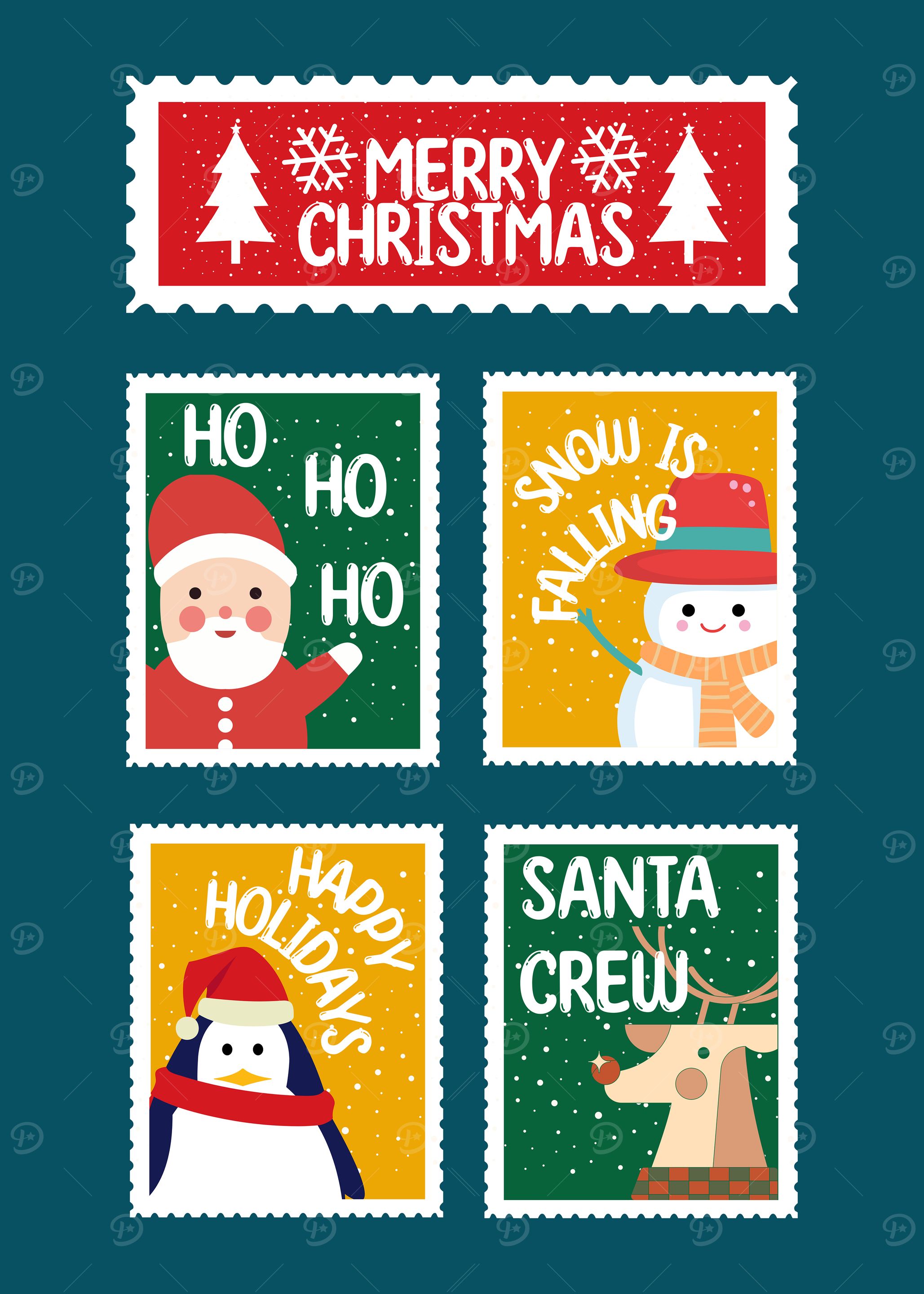 Merry Christmas Stamps with Holiday Characters