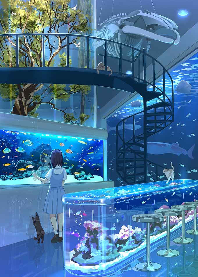Aquatic Museum with Girl and Animals