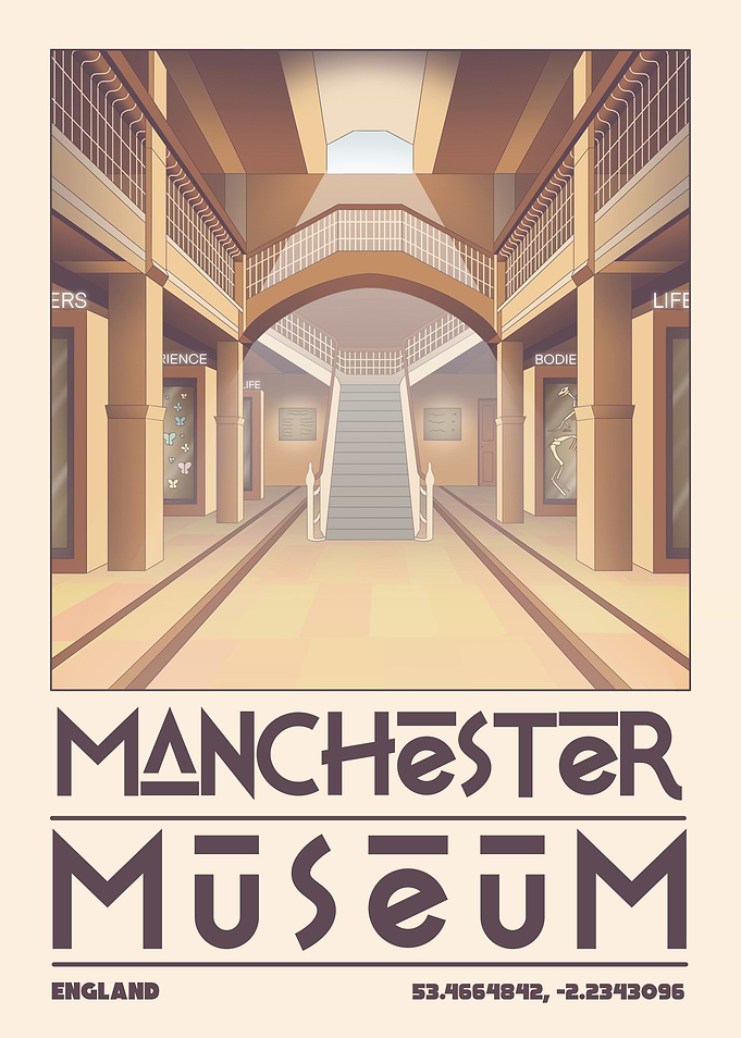 Manchester Museum England Art Deco Poster