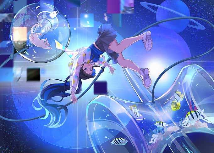 Anime Girl in Space with Fish