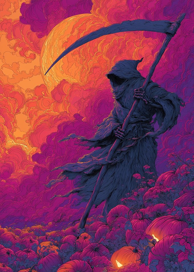 Grim Reaper Pixel Art with Scythe