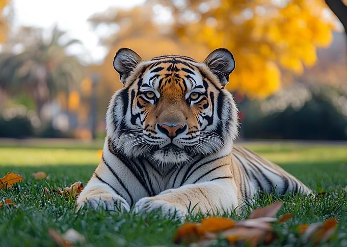 Tiger resting in a grassy field