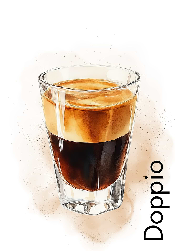 Doppio Espresso Watercolor Illustration | Bold Coffee Art Print