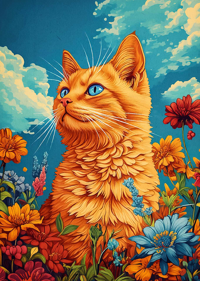 Orange Cat Floral Garden