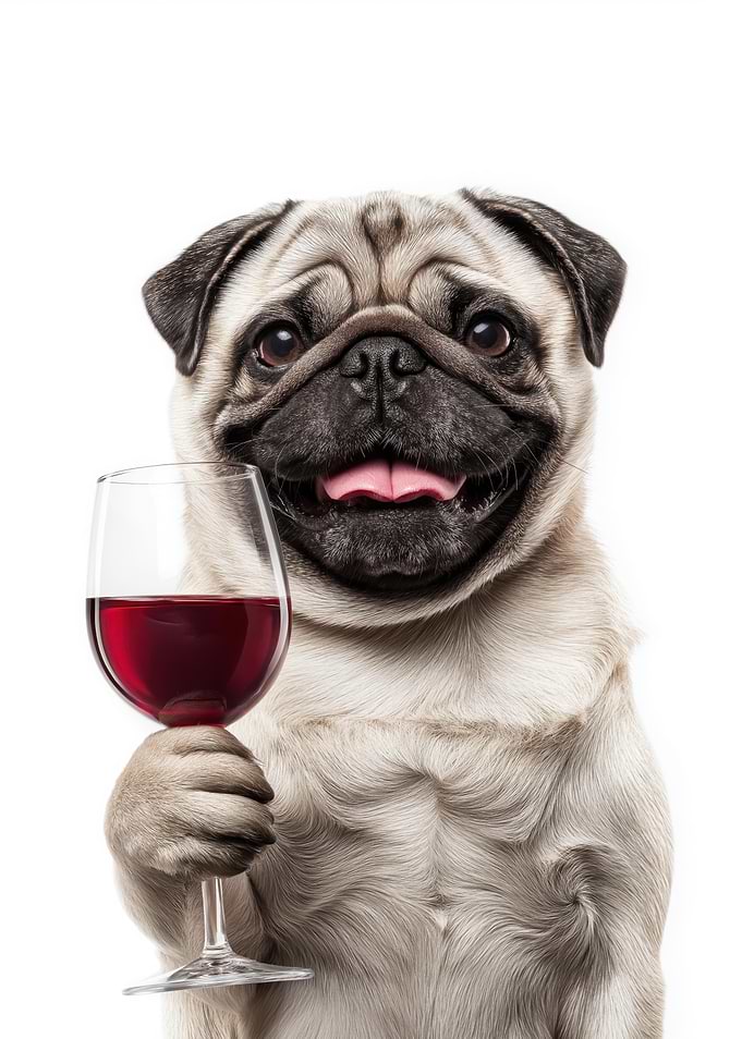 Pug with Wine Glass