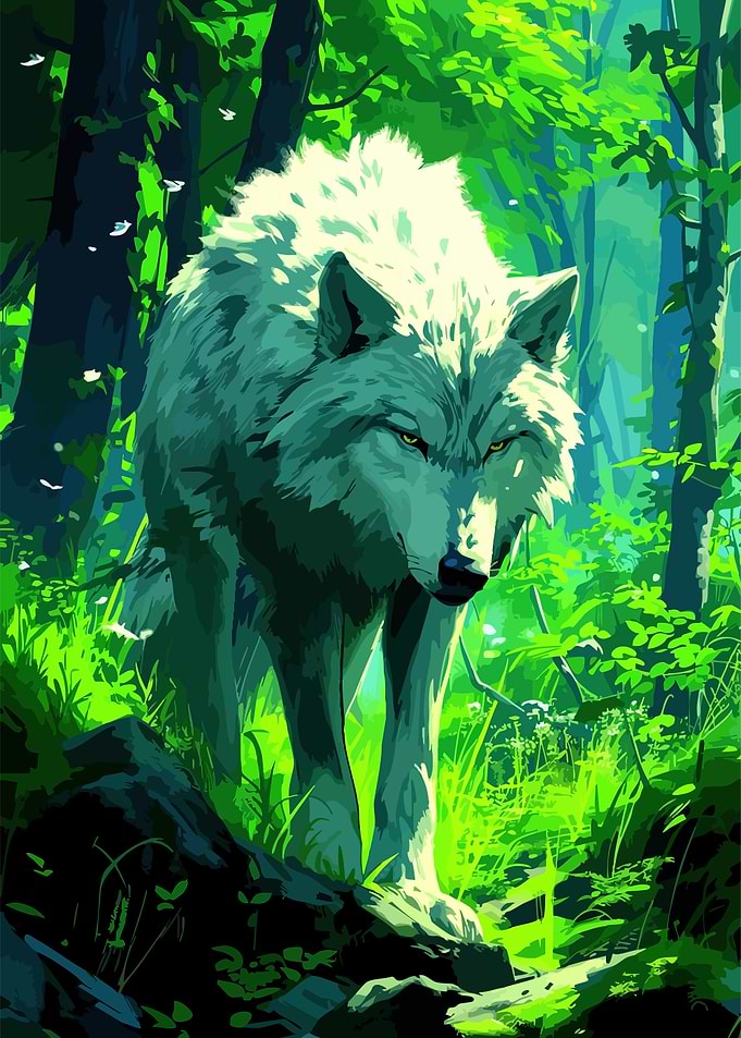 Wolf in a Green Forest