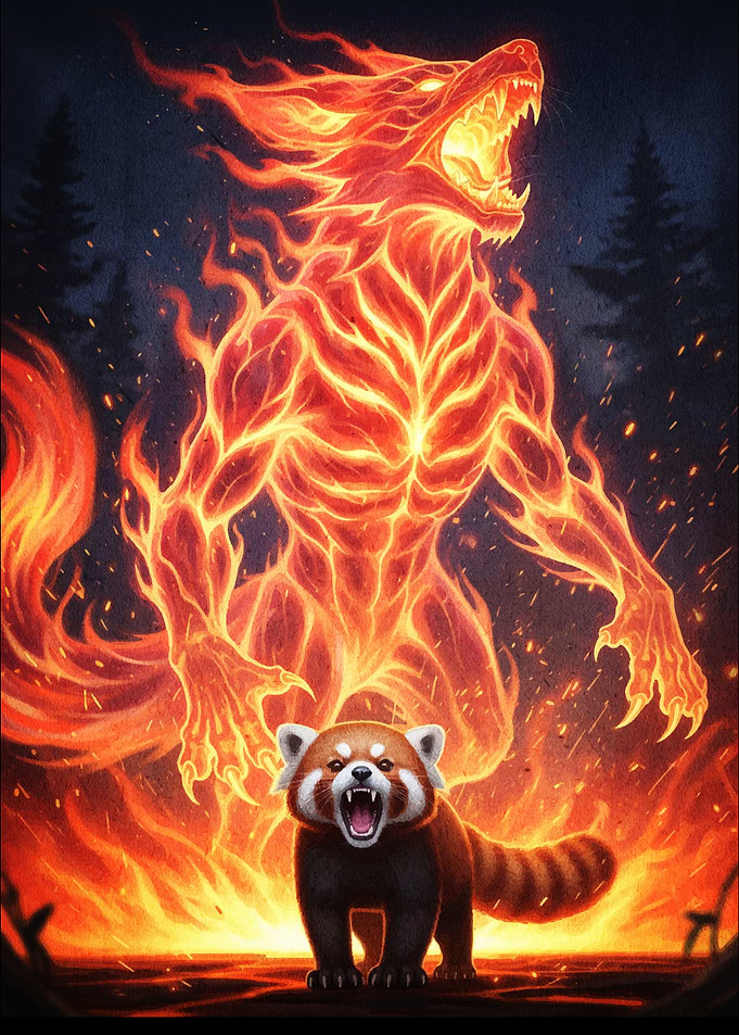 Fiery Red Panda and Spirit Guardian