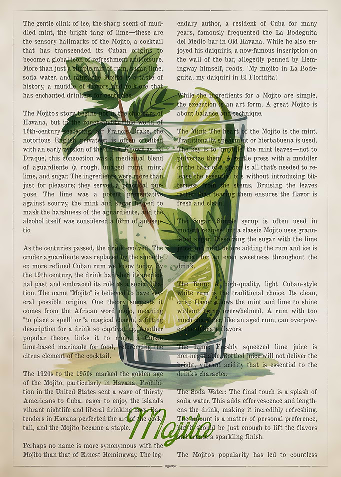 Mojito Cocktail on Text Background