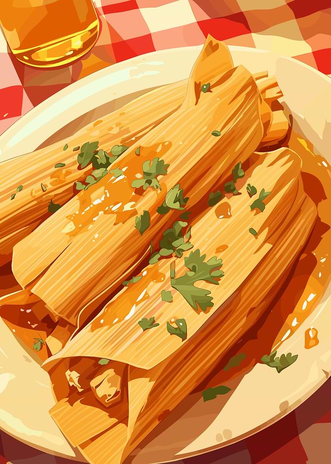 Tamales with Sauce and Cilantro