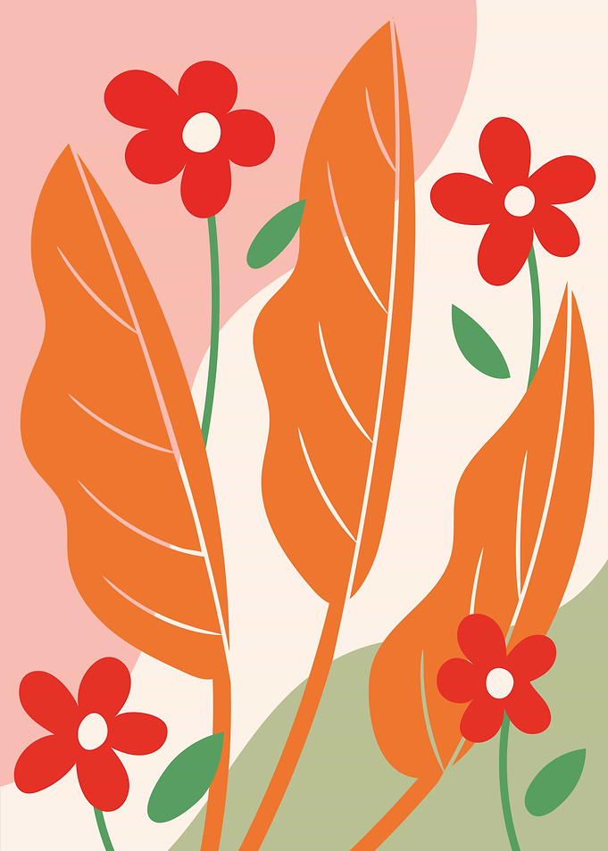 Floral Illustration with Red Flowers